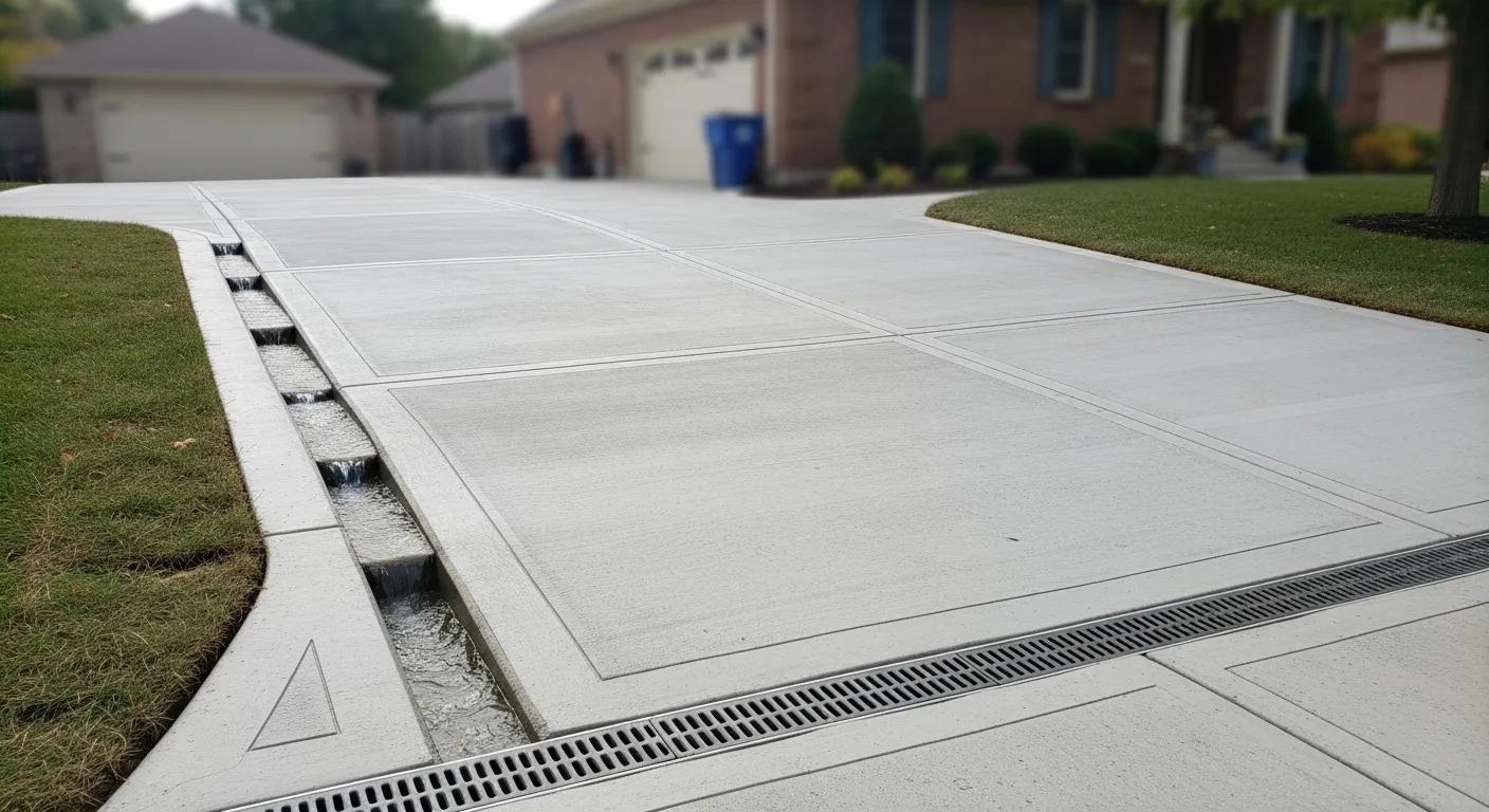 Concrete driveway with proper drainage slopes and grading for effective water management